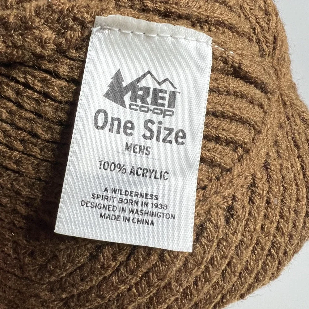 REI Co-op Mens Beanie Brown Ribbed Knit Cuffed Watch Cap One Size Hat